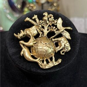 Vintage Zoo Animal World Brooch Safari Figural Elephant Whale Bird Giraffe Earth